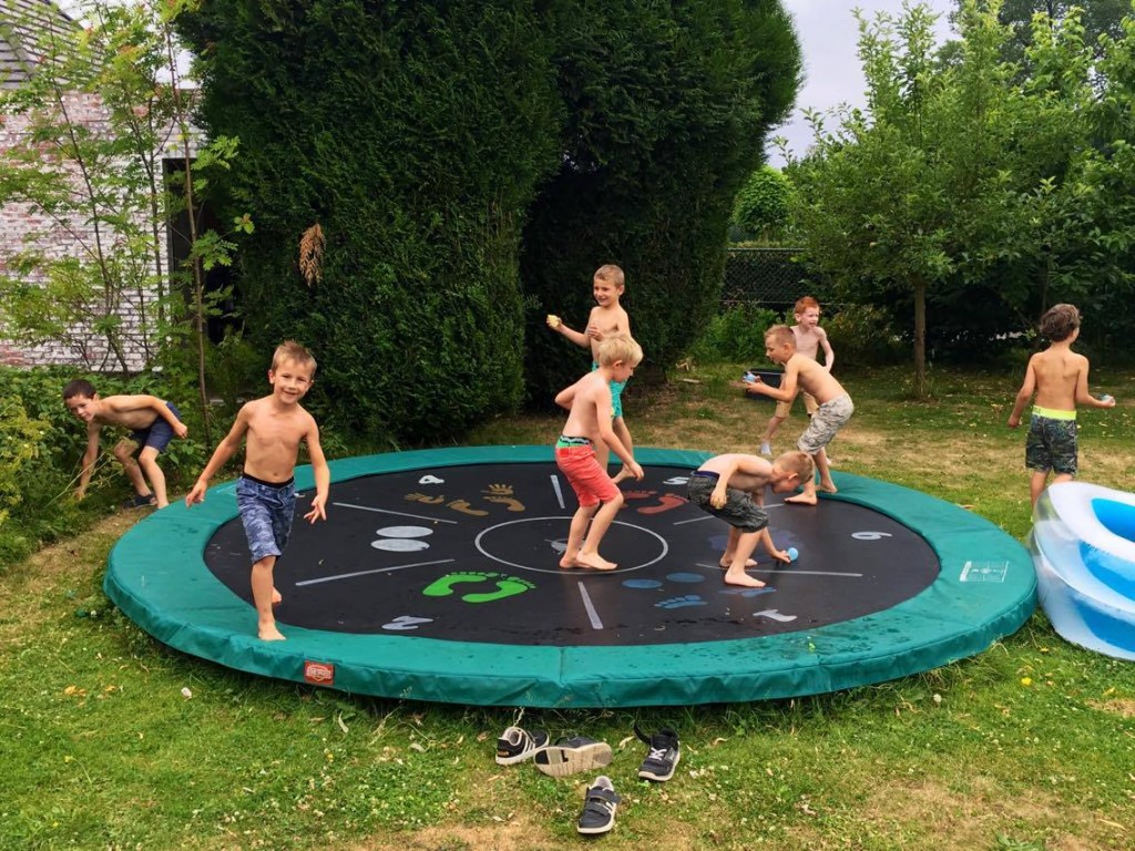 trampoline, berg, feest